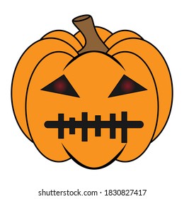 Simple Halloween scary pumpkin with funny face in flat style