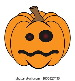 Simple Halloween scary pumpkin with funny face in flat style
