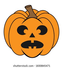 Simple Halloween scary pumpkin with funny face in flat style