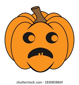 Simple Halloween scary pumpkin with funny face in flat style