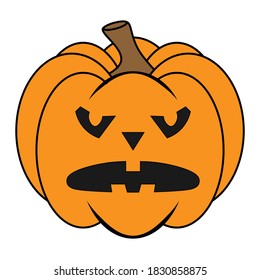 Simple Halloween scary pumpkin with funny face in flat style