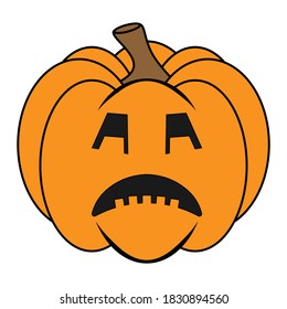 Simple Halloween scary pumpkin with funny face in flat style
