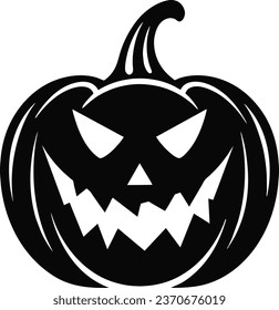 Simple Halloween scary pumpkin with funny face in flat style