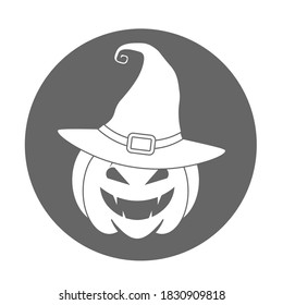 Simple Halloween scary pumpkin with witch hat in flat style