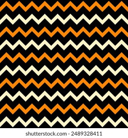 Simple patrón sin fisuras de Halloween. Vector negro, amarillo y naranja rayas de fondo en zigzag. Textura geométrica de Halloween para decoración, tela, diseño, envoltura.