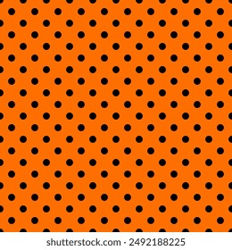 Simple Halloween seamless pattern. Vector black and orange dotted background. Geometric Halloween texture for decor, fabric, design, wrapping.