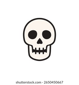 Ícone crânio de Halloween simples em estilo plano para decorações assustadoras, gráficos com temas de anatomia, cartazes de festa, clipart assustador, e design de mercadoria assustador