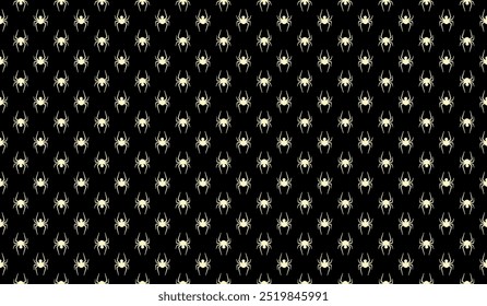 Fundo horizontal padrão de aranha de Halloween simples. Vetor aranhas brancas em preto. Impressão assustador para decoração de Halloween, papel de parede, têxtil, envoltório, tecido, pano de fundo.