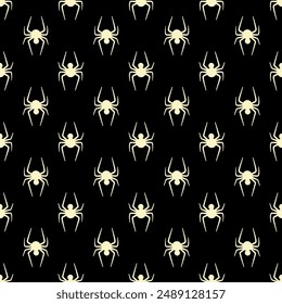 Simple Halloween spider seamless pattern. Vector white spiders on black background. Creepy print for Halloween decoration, wallpaper, textile, wrapping, fabric, backdrop.