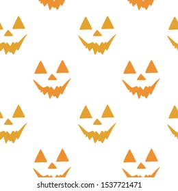 Simple Halloween vector pattern. Hand drawn orange Jack Pumpkinhead faces isolated on white background. Festive illustration. Cute colorful doodle art. Perfect for wallpaper or fabric.