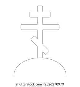 A simple Halloween-themed coloring page featuring a cross on a grave. Perfect for spooky kids activities and Halloween decor.