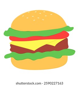 simple hamburger doodle, burger vector logo illustration, cheeseburger isolated on white