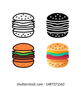 simple Hamburger icon in four style glyph, line, flat and filled line