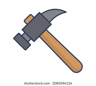 Simple hammer icon vector logo design with white background colorful wooden hammer instrument.