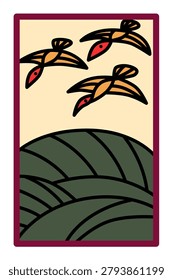 A simple Hanafuda card featuring pampas grass and geese.