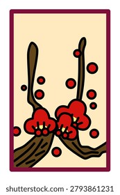 A simple Hanafuda card featuring plum blossoms and dregs.