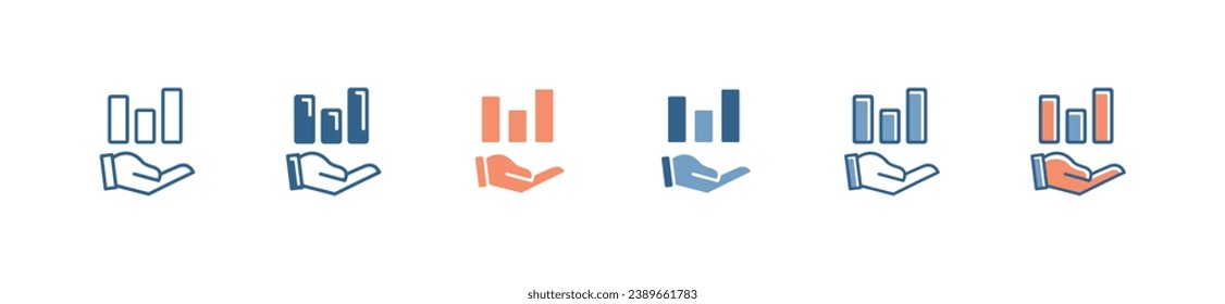 simple hand with simple bar chart icon vector datum analysis business profit performance growth outline symbol illustration for web and app