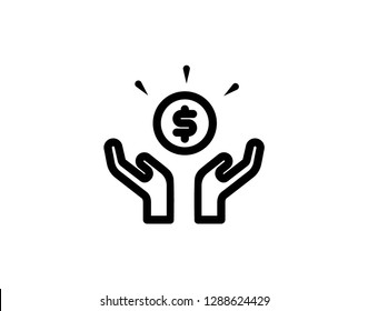 Simple hand with a coin line icon. 