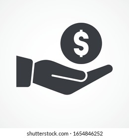 Simple hand with a coin line icon. Symbol and sign vector illustration design. Isolated on white background