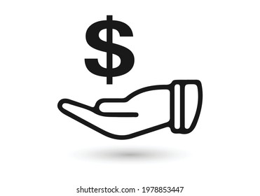 Simple hand with a coin line icon. Symbol and sign vector illustration design. Editable Stroke. Isolated on white background
