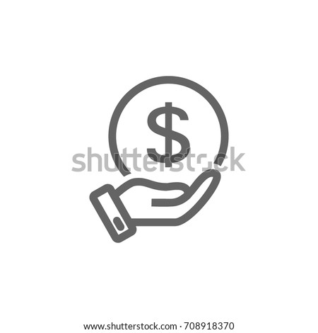 Simple hand with a coin line icon. Symbol and sign vector illustration design. Editable Stroke. Isolated on white background