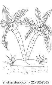 A Simple Hand draw Coconut trees Line art Design