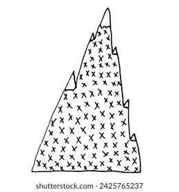 Simple hand draw mountain in doodle style. Black line illustration isolated on white background. Scandinavian style vector draw element for design. Minimalistic kids clip art. Mountain with texture.
