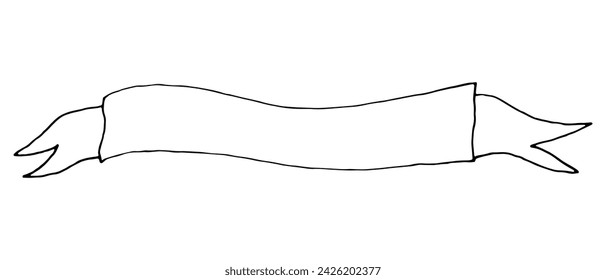 Simple hand draw ribbon in doodle style. Black line illustration isolated on white background. Scandinavian style vector draw element for design. Minimalistic kids clip art. Celebrating clip art.