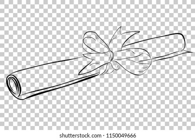 simple hand draw sketch of certificate and ribbon, at transparent effect background