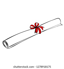 simple hand draw sketch of certificate with red ribbon 