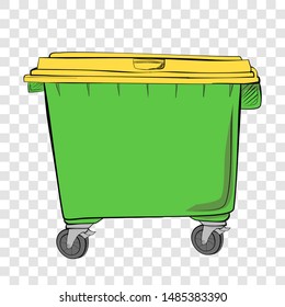 simple hand draw sketch, Yellow and Green Big Clean Empty Trash at transparent effect background
