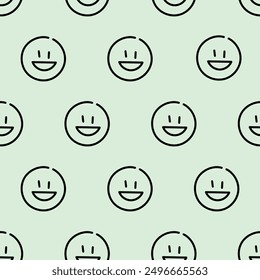 Simple Hand drawing Big Laugh on Face Seamless Pattern on Bright Green background wallpaper. Hand Drawn Emoji outline Clip Art. Positive Vibes Best Daily Diary Mood Emoticon. Printable editable vector