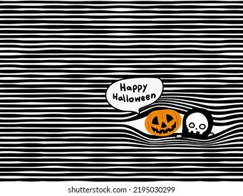 simple hand drawing black bold horizontal lines with peeking cartoon seamless pattern; ghost and jack o lantern halloween theme for background, texture, wallpaper, banner, label etc. vector design