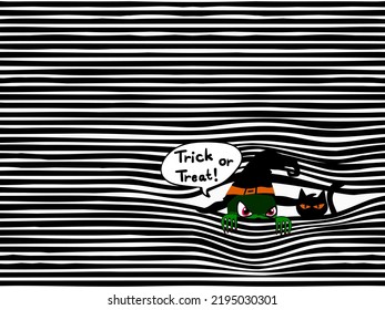 simple dibujo a mano negrita líneas horizontales negras en negrita con un patrón sin fisuras de la caricatura de peeking; tema de halloween de brujas y gatos negros para fondo, textura, papel pintado, banner, etiqueta, etc. vectorial