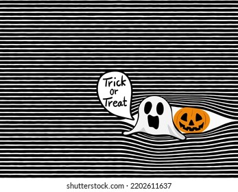 simple hand drawing black bold horizontal lines with peeking cartoon seamless pattern; ghost and jack o' lantern halloween theme for background, texture, wallpaper, banner, label etc. vector design