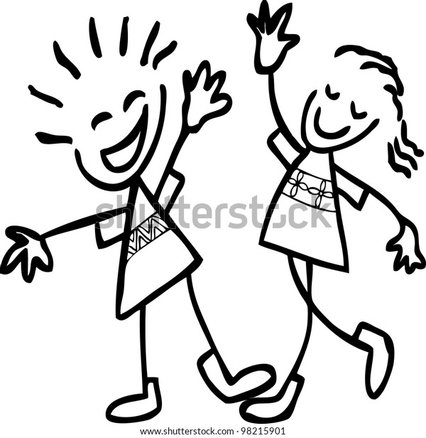 Simple Hand Drawing Cheer Boy Girl Stock Vector Royalty Free