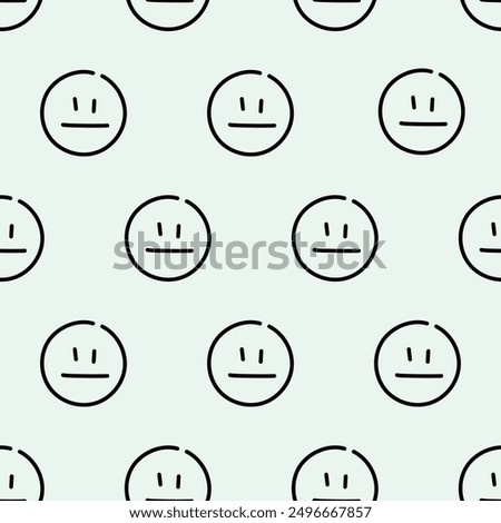 Simple Hand drawing Flat No Emotion Face Seamless Pattern Background. Hand Drawn No expression, no smile Emoticon Sign Wallpaper. Expressionless emoji black outline only. Printable Editable Vector.