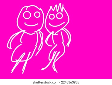 simple hand drawing happy couple for love background.
