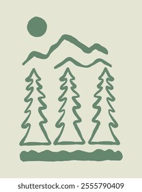 Simple hand drawing of the nature mountain for camping and outdoor activities hobby. t shirt art sticker and badges