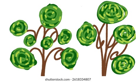 Simple Hand Drawing Rounded Bonsai. High Resolution	