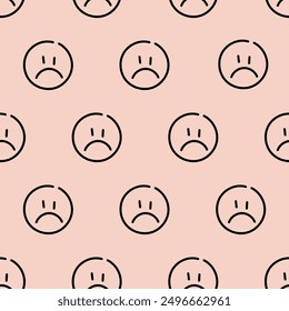 Simple Hand drawing Sad Face Seamless Pattern Vector on pink red background. Hand Drawn Feeling blue and broken-hearted Emoji outline Clip Art. Unhappy Daily Diary Mood Emoticons. Printable editable