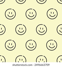 Simple Hand drawing Smiley Face Seamless Pattern Vector. Kids Hand Drawn Big Smile on Face Emoticons Sign  Clip Arts Wallpaper. Cute Bright Yellow Happy Expression. Cheerful Smiling Symbol Outline.