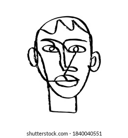 Sencilla línea abstracta dibujada a mano de cara continua. Dibujo de pincel de tinta al estilo de Abstraccionismo. Afiche De Estilo Moderno En Blanco Y Negro. Vector Illustration Clipart.
