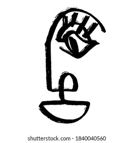 Simple hand drawn abstract line continuous face. Texture Ink  Brush drawing in the style of Abstractionism. Modern Style Black And White Poster. Vector Illustration Clipart.