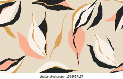 Simple hand drawn abstract pattern. Creative collage contemporary seamless pattern. Natural colors. Fashionable template for design.