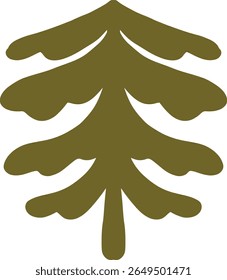Simple árbol de pino abstracto dibujado a mano en verde oliva