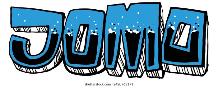 simple hand drawn artwork or lettering of abbreviation for joy of missing out or media usually call it jomo artwork illustration