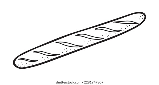 Simple hand drawn baguette in line art design. Outlined isolated vector illustration