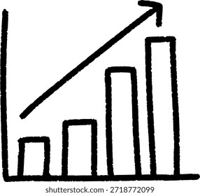 Simple hand drawn bar graph showing upward trend with increasing values, indicating growth and progress over time with a clear positive direction.