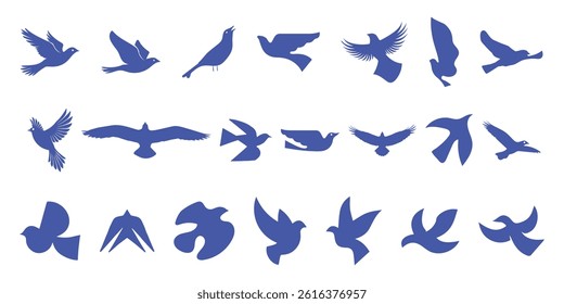 Simple Hand Drawn Bird Silhouettes Vector Illustration Set - Natural Print Style Spring Design Elements
